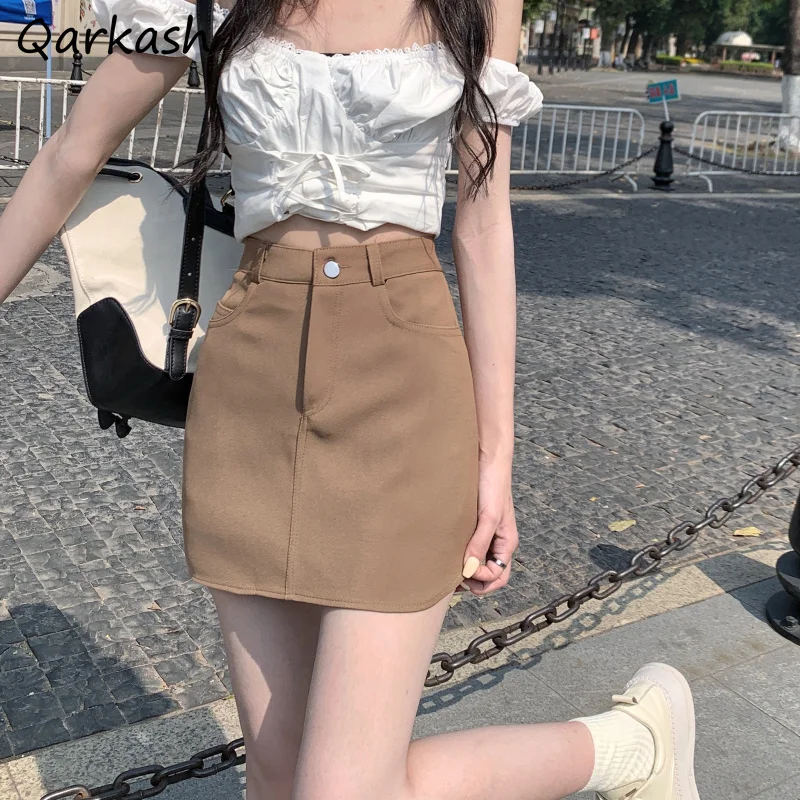 

Mini Skirts Women Streetwear Retro Vintage Solid Stylish High Waist Sexy Sweet Kawaii Females Students Harajuku Korean Summer