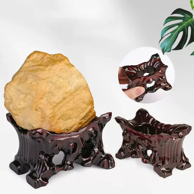 Solid Wood Polished Notched Stone Base with Groove, New Chinese Taishan Stone, Irregular Pendant, Universal Bracket