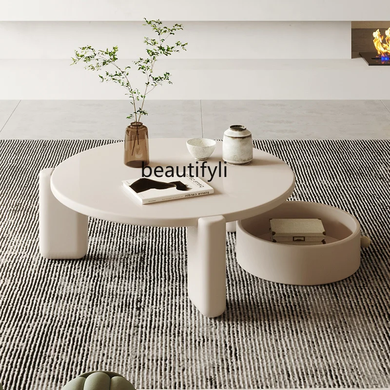 

yj Nordic Tea Table Living Room Home Small Apartment Light Luxury and Simplicity Modern round Table Bedroom Sitting Storage