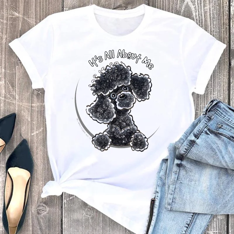 thumbnail image 1 of Bonita camiseta con estampado de animales de caniche rosa para niños, camiseta blanca para amantes de los perros, camiseta de verano de algodón Y2k, ropa para niños, camisetas para bebés, niños y niña, 1 of 5