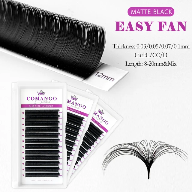 CoMango Super Matte Black Easy Fan Eyelash Extension C/CC/D High Quality Mega Russian Volume Fluffy Lashes Cilios pestañas