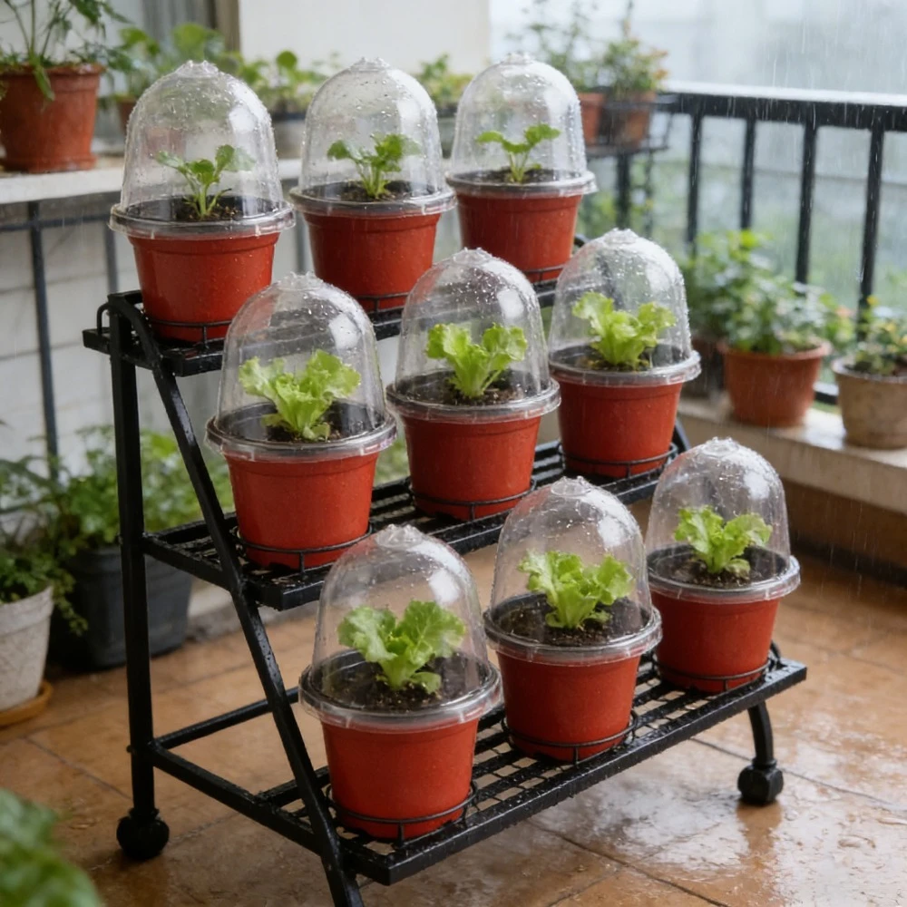 18 Piece Set (9 Pots+9 Lids), Infrared Black Inner Circular Plastic Flowerpot. Suitable for Gardens, Balconies, and Home Decor