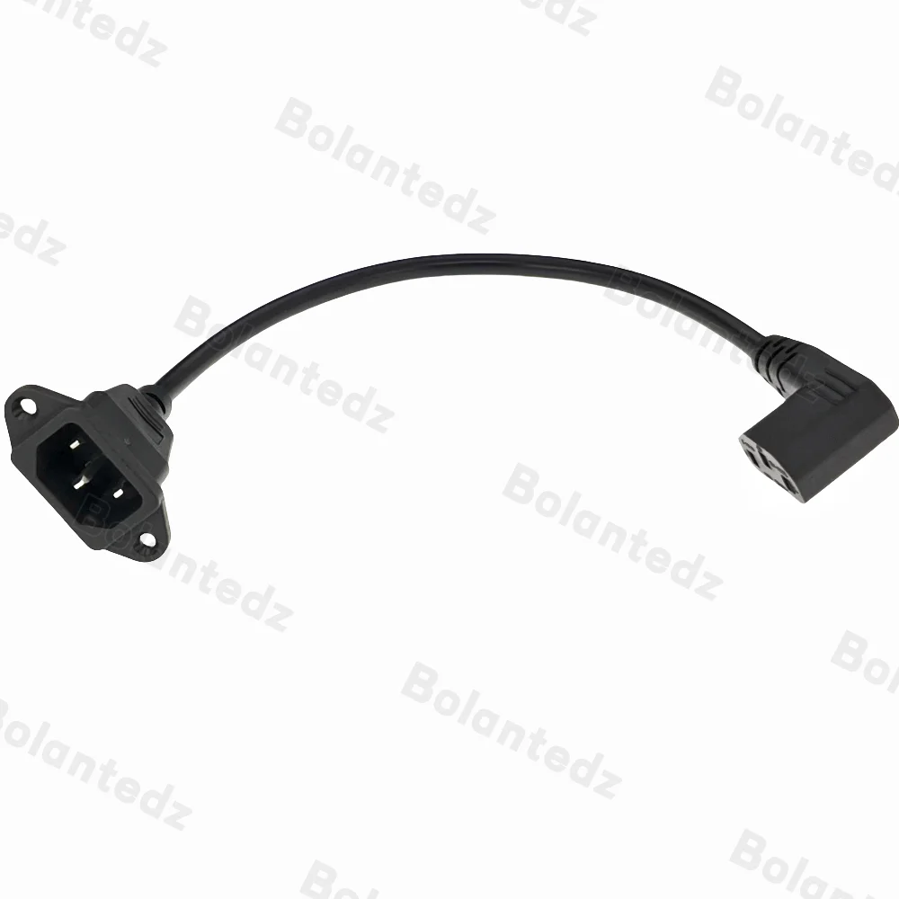 IEC320 C14 C13 연장 코드, 나사 구멍 포함, C14 각도 30cm, 60cm 길이, H05VV-F 3G 0.75mm