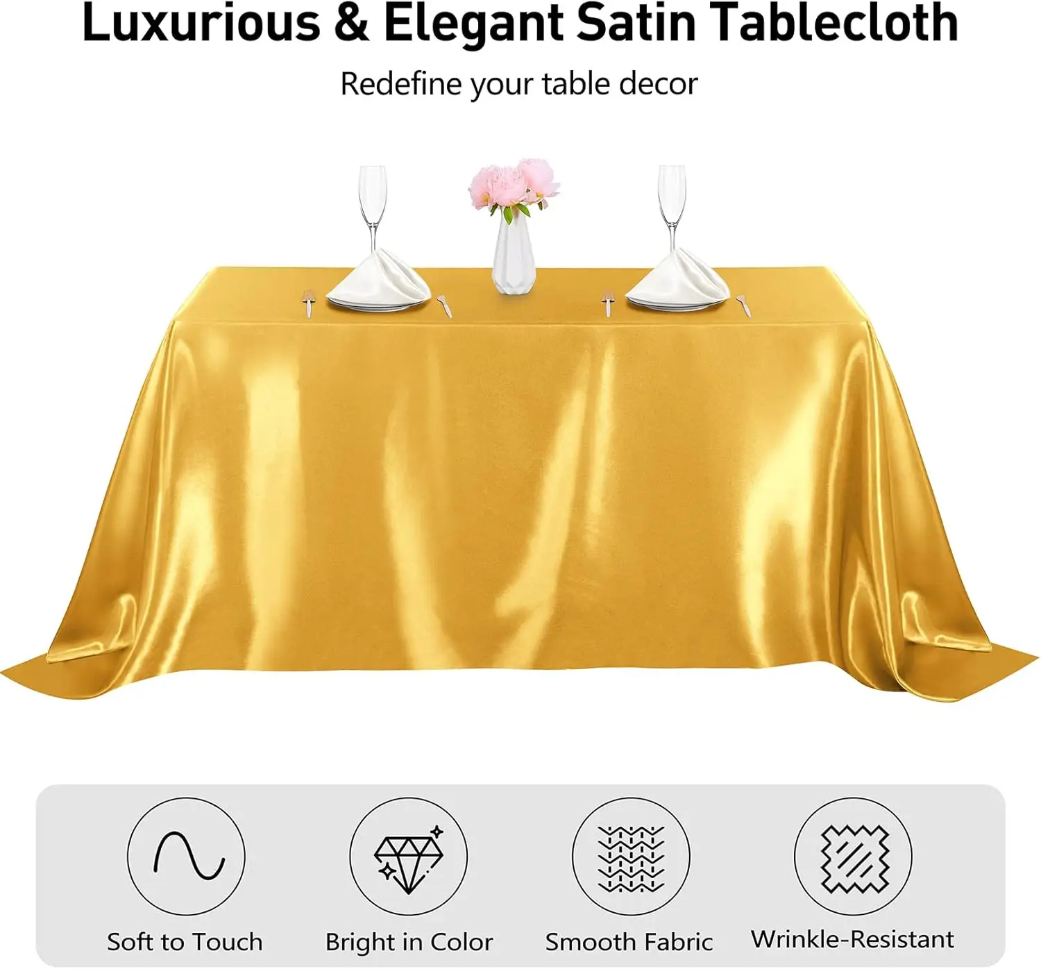 Satin rectangle tablecloth Gold for Christmas New Year Birthday events Banquet decor Home dining