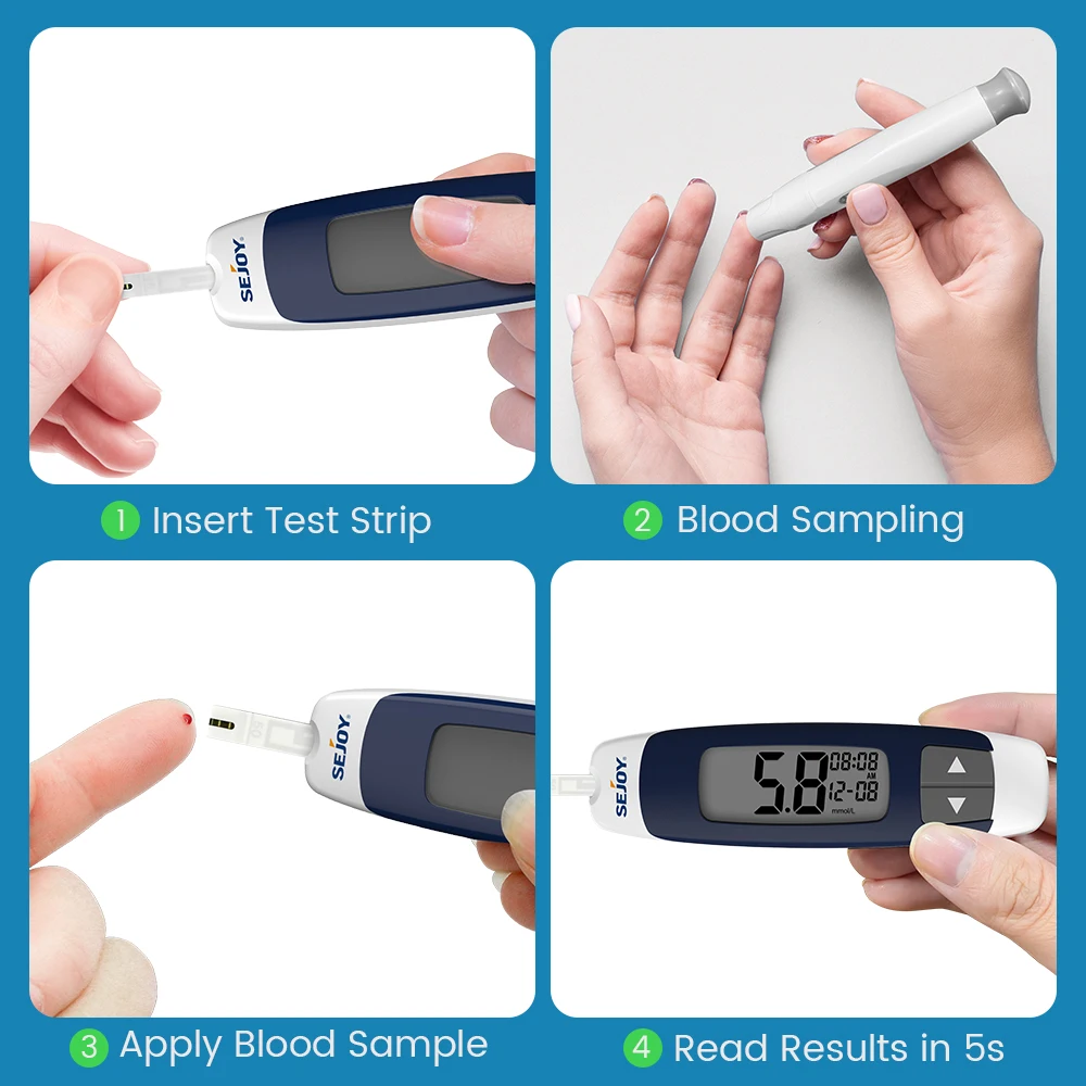 Sejoy Blutzuckermessgerät-Set Diabetes-Testkit Diabetes-Lanzetten-Maschine Glukometer mit 50 Teststreifen Lanzetten Blutzuckermessgerät – Detail 6