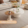 2-Pieces Modern Coffee Tables Set - Round Cream White Coffee Table & Small End Table for Living Room 6