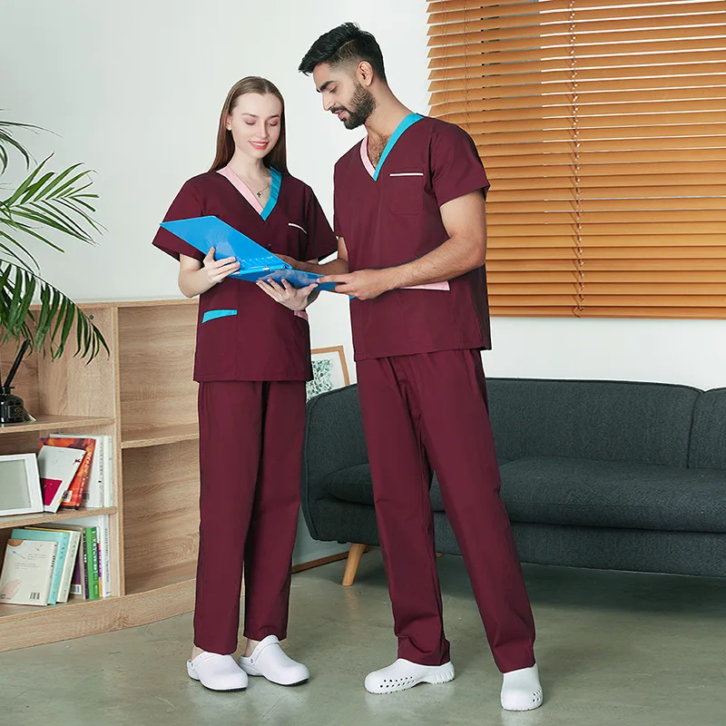 New patchwork Operating room surgical gown Unisex beauty salon clinic doctor work uniform short sleeved Nurse Scrub set overalls