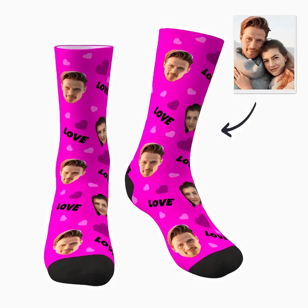 DIY custom socks heart with your photo couple casual fun novelty breathable face personalized photo logo pet stockings gift