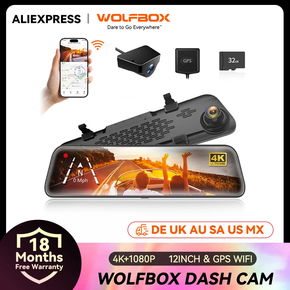 WOLFBOX G840S 12 „IPS kamera samochodowa 4K z EU za $109.44 / ~419zł