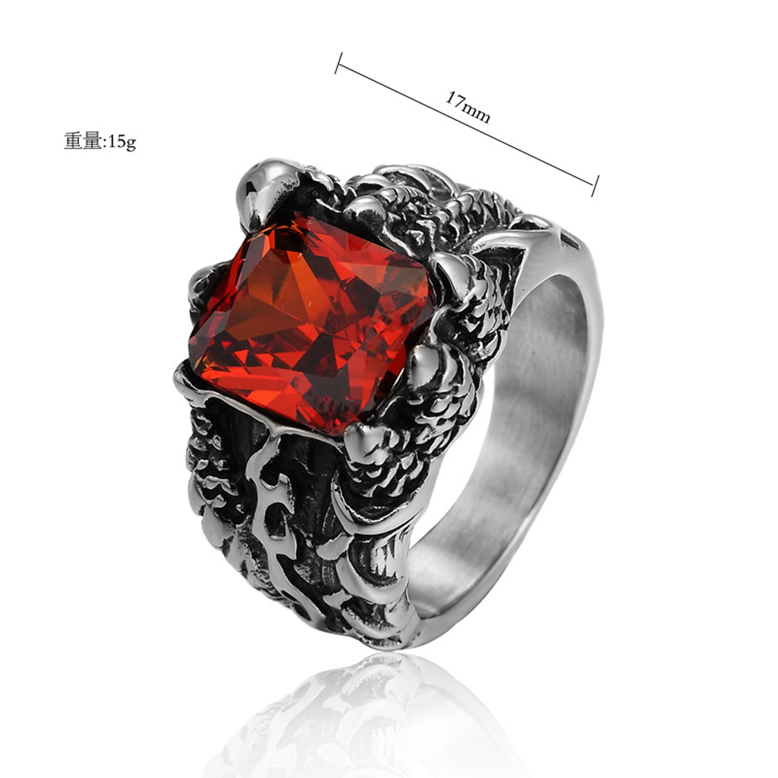 Stylish Vintage Unisex Dragon Claw Gemstone Titanium Steel Ring Biker Punk Jewelry