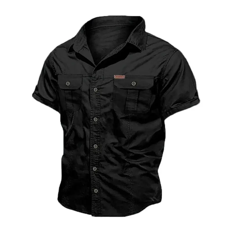 New Mens Military Shirt Men Short Sleeve Cargo Shirts 100% Cotton Casual Solid Shirt Male Pocket Work Shirt Tactical Shirt 5