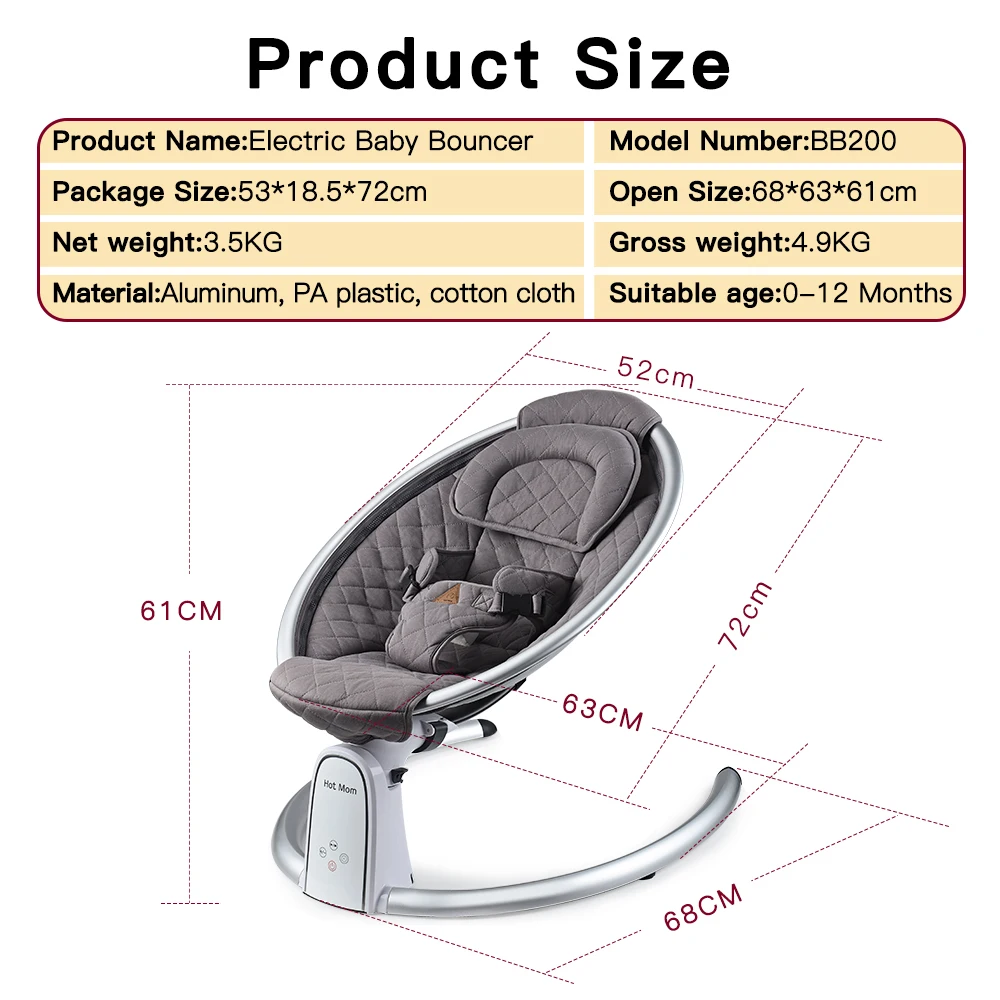 Balancelle Bébé Électrique, Transat pour Bébé 0-12 Mois, Télécommande, 5  Modes de Vibration