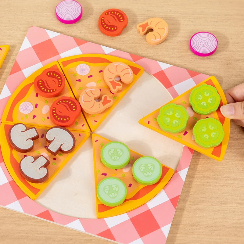 Kids Pizza Cookie Set Cutting Toy Simulation Wooden Pizza Dinette Child Toy Kitchen Pretend Play Food Cooking Kitchen Funny Toys kitchen toys pretend kitchen toys pretend food toys wooden ice cream playset pretend coffee set toys wooden burger toys