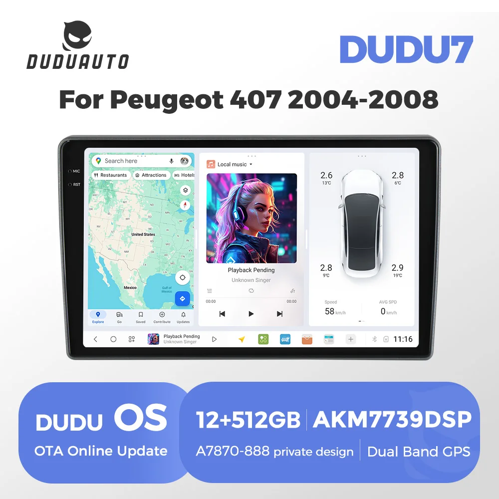 DUDUAUTO DUDU7 AKM7739 DSP Auto Intelligente System Für Peugeot 407 SW407 2004-2008 CarPlay Auto Multimedia Video Player GPS 2Din