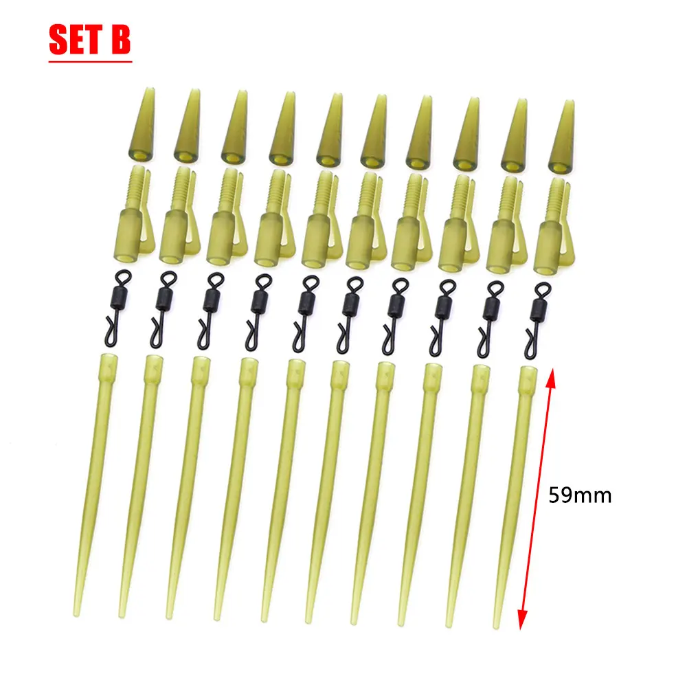 10Set Karpfen Angeln Zubehör Hubschrauber Haar Rig Tackle Kit Anti-tangle Hülse QC Angeln Wirbel Blei Clip Für angeln Werkzeug – Detail 6