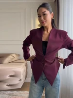 Blazer chic plissé à taille cintrée pour femme, col en V, simple boutonnage, avec lacets, manteau décontracté et ajusté pour le quotidien, collection 2026 5