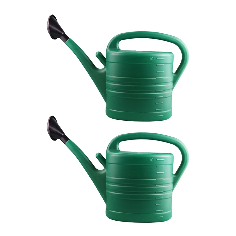 

2X Watering Can With Green 10 Litre 2 Gallons Garden Flower Water Bottle Watering Kettle With Handle Long Mouth