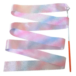 2M/4M Art Gymnastics Ballet Dance Ribbon with Twirling Stick Kid Flashing Glitter Sport Performance Strip Stage Show Prop