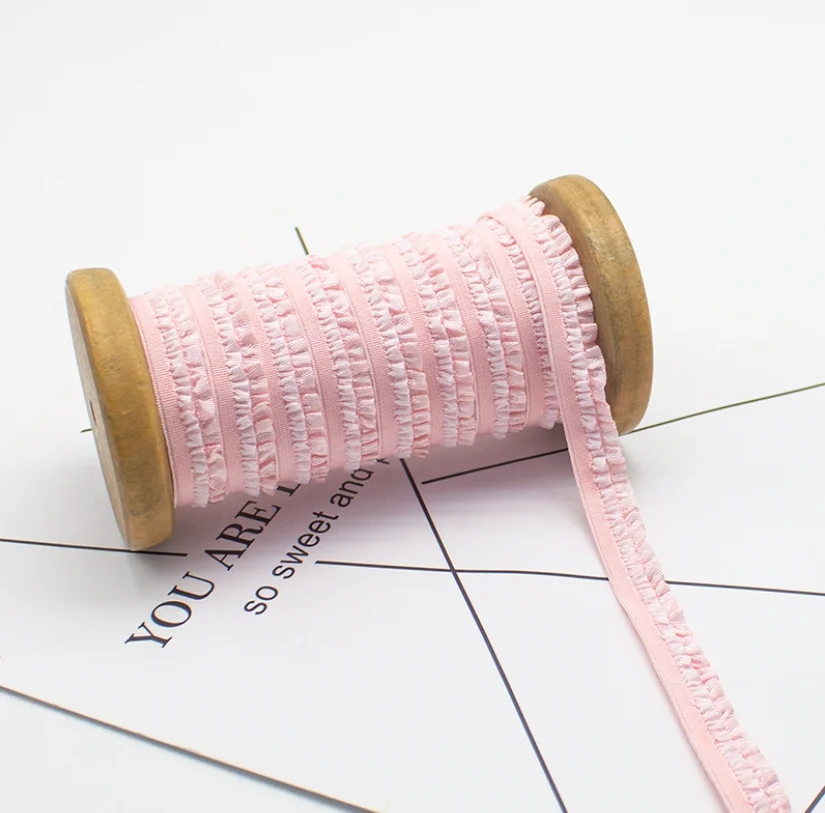 Lace Ribbon Sewing Craft Elastic Ruffle Trim Embellishment 2 Layers 5 Meters 12mm