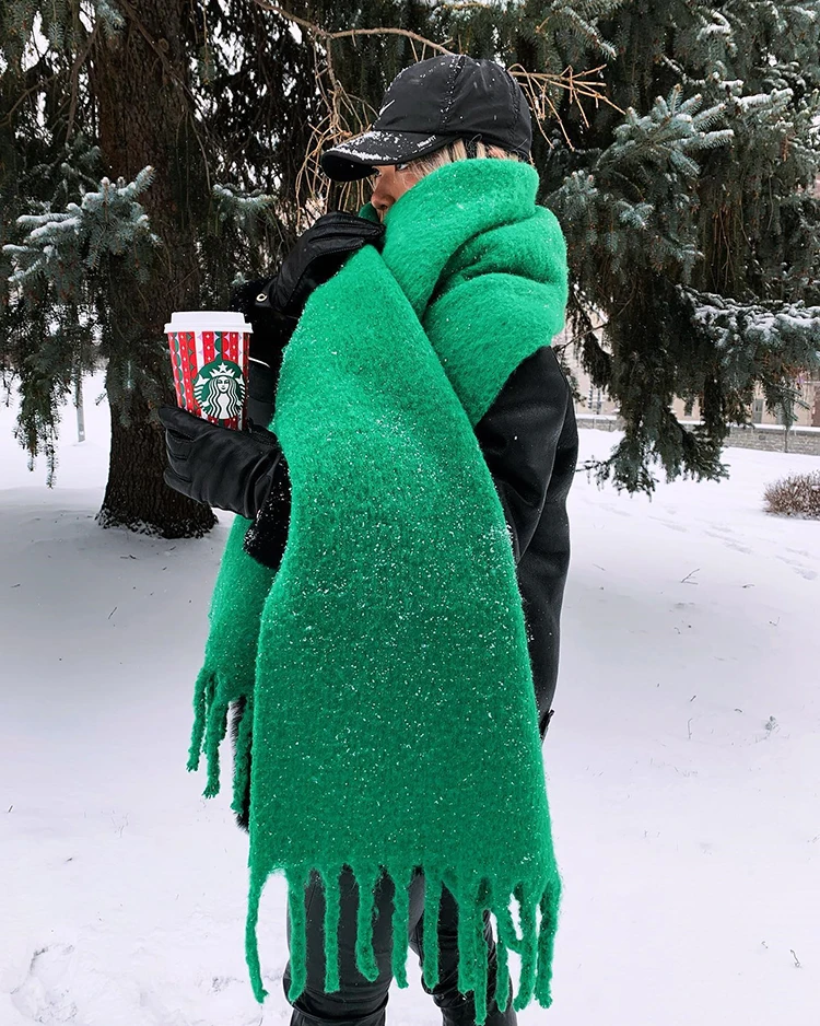 Fashion Women Thick Shawl Wraps Scarf Winter Warm Solid Color Pashmina Blanket Long Tassel Hijab Stoles Bufanda Mujer 2