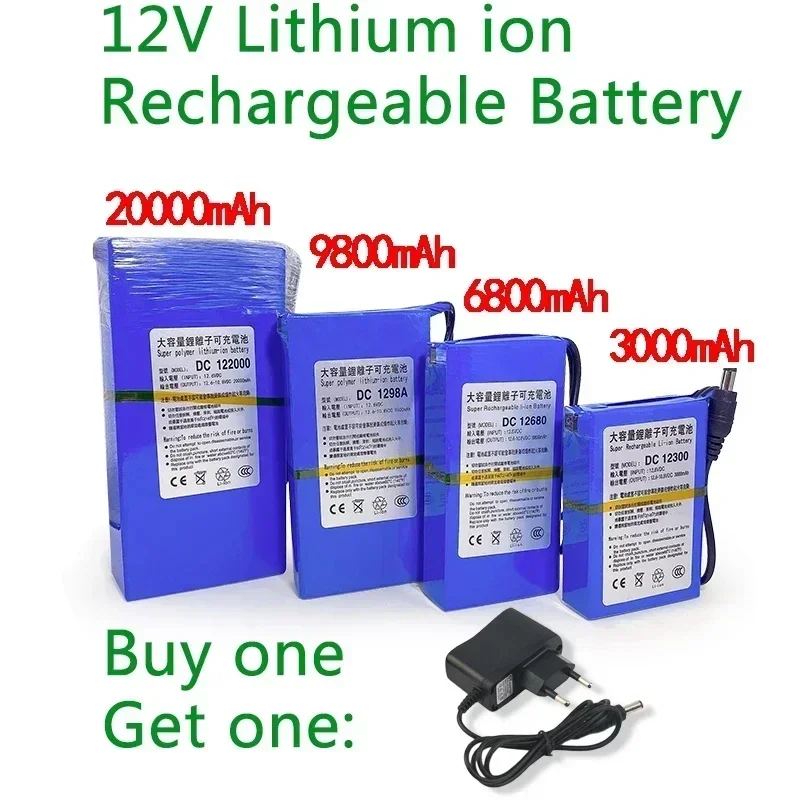 

New DC 12v 3000-20000mAh Lithium ion rechargeable Battery High capacity ac power charger with 4 kinds of Capacity selection