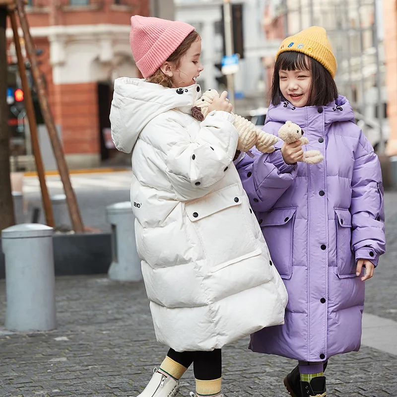 2022 Winter 25 degrees children's clothing Purple long duck down coat for girls Fashion hooded