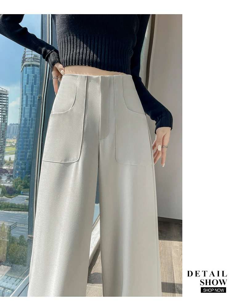 Herbst hohe Taille lässige Frauen Hosen einfache grundlegende schwarze koreanische gerade Hosen weibliche schicke einfarbige schlanke lose Frau Hosen – Detail 1