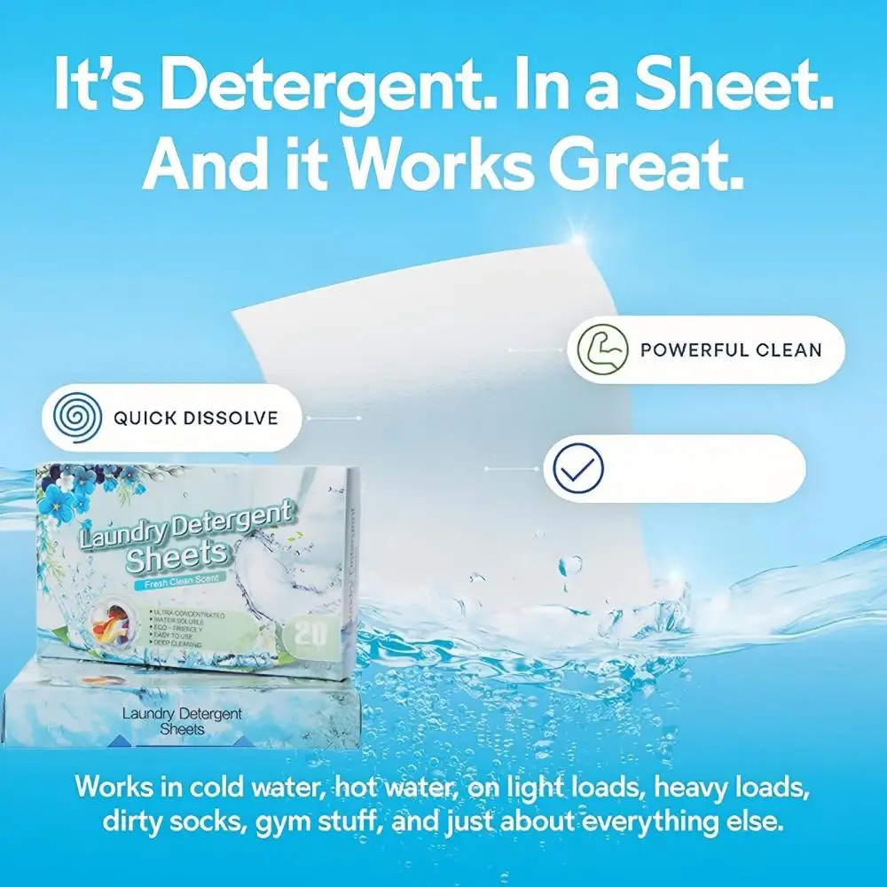 Space-Saver Laundry Detergent Sheets Deep Cleaning Fresh Scent Home Dorm Travel All Washers Hand Wash