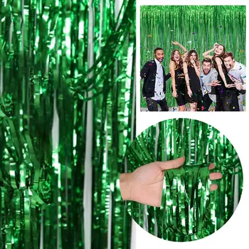 1m * 2m Tende con frange in lamina di orpelli metallici Fondale fotografico per matrimoni Compleanno Doccia Natale Capodanno Festa Sfondo Decor