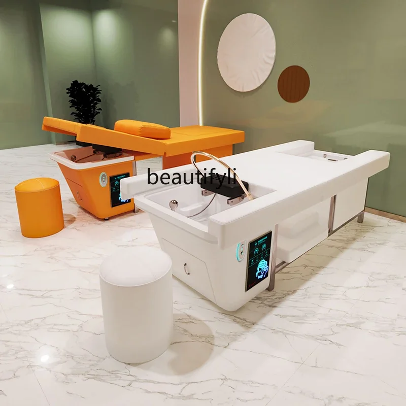 electric lifting head therapy shampoo chair water circulation fumigation foot massage foot bath integrated Beauty Salon  Head Pedicure Integrated Facial Bed Water Circulation Fumigation Electric Lifting Simple Modern Shampoo Chair