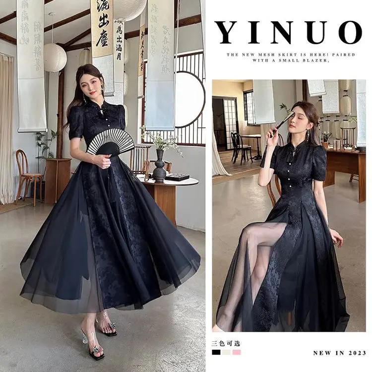 Women Fashionable New Cheongsam Black Advanced Mysterious