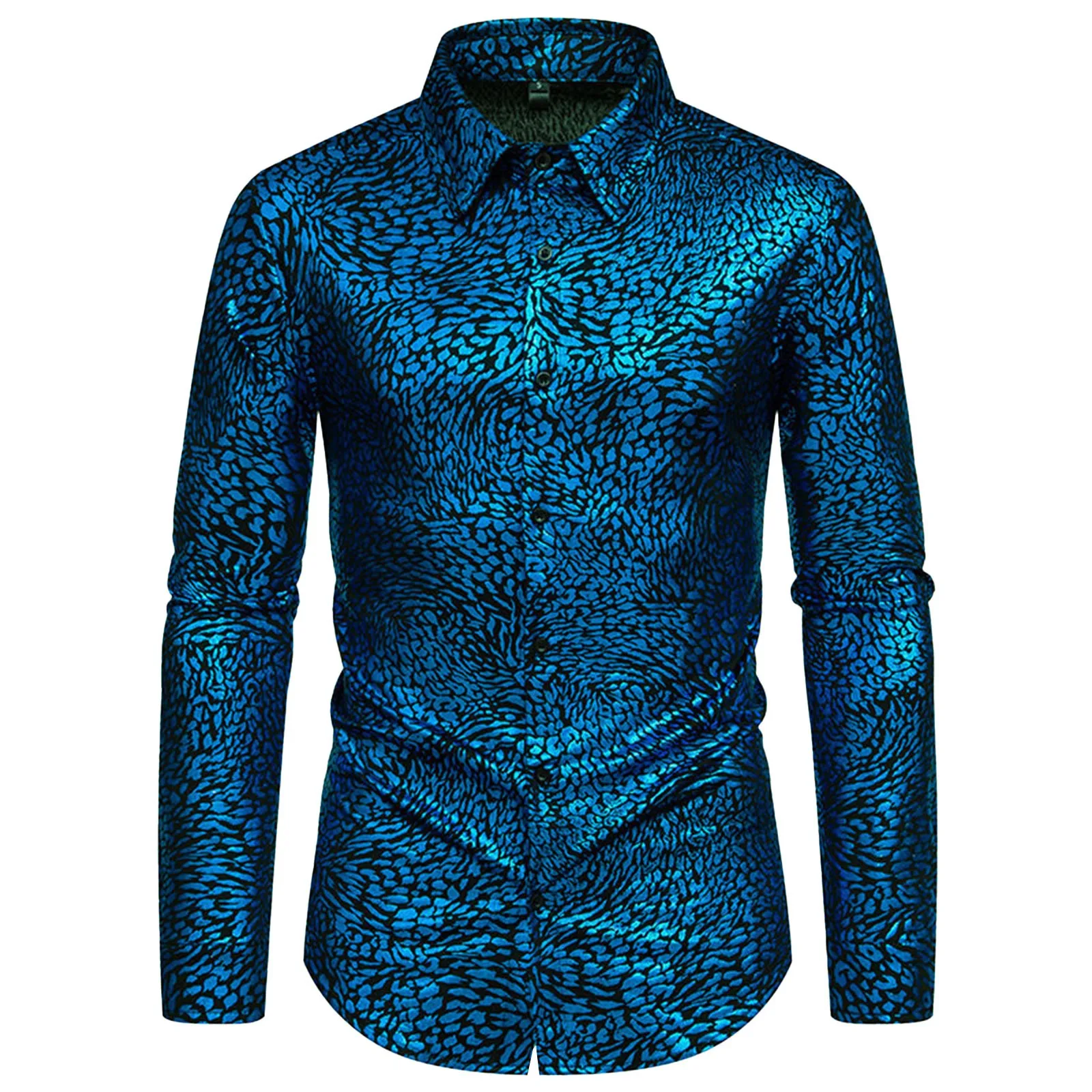 

Mens Hot Stamping Printed Shirt Long Sleeve Slim Fit Lapel Blouse Tops Banquet Fashion Style Single-Breasted Tops For Men