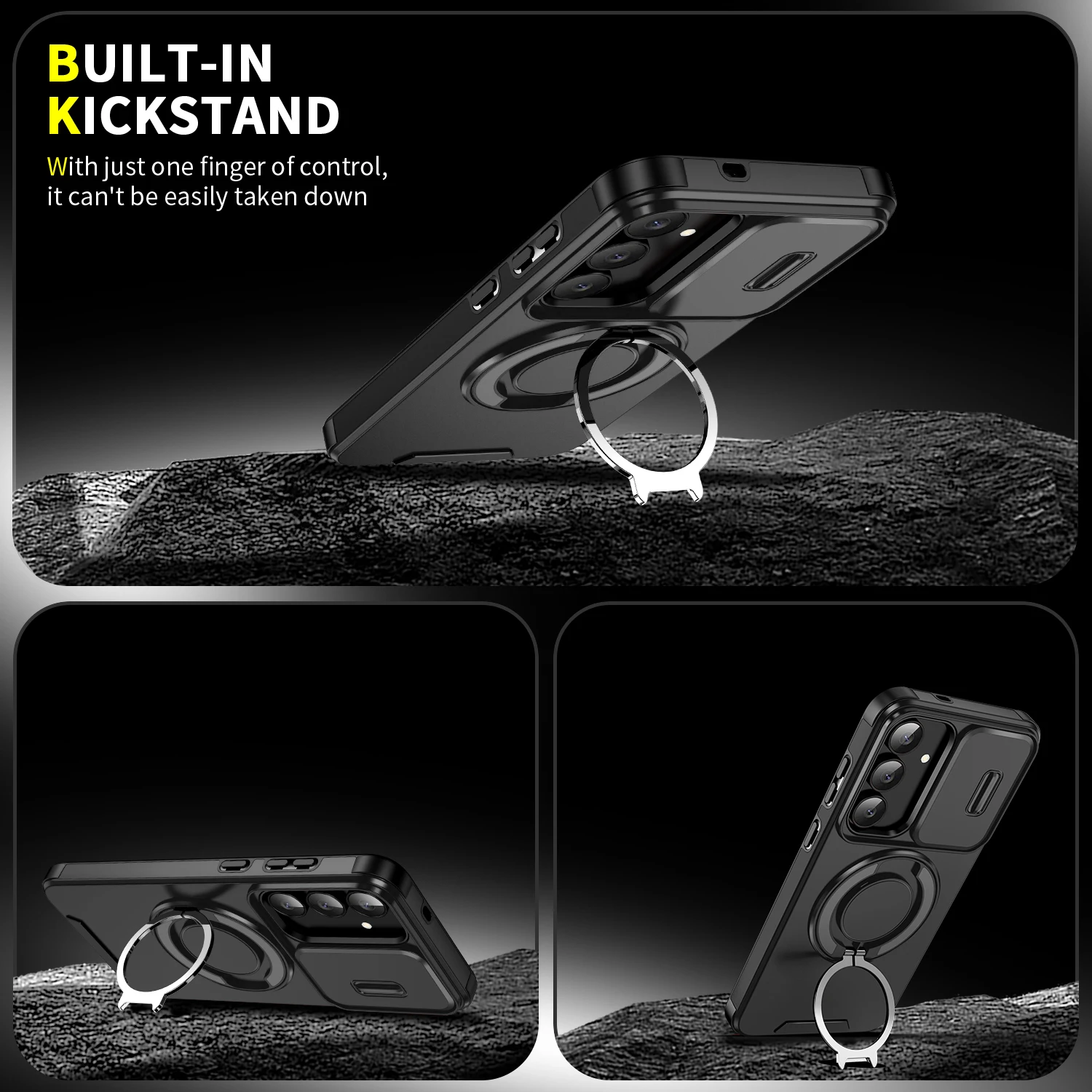 Ring Stand Armor Case with Rotating Cover - Enhanced Protection Coque