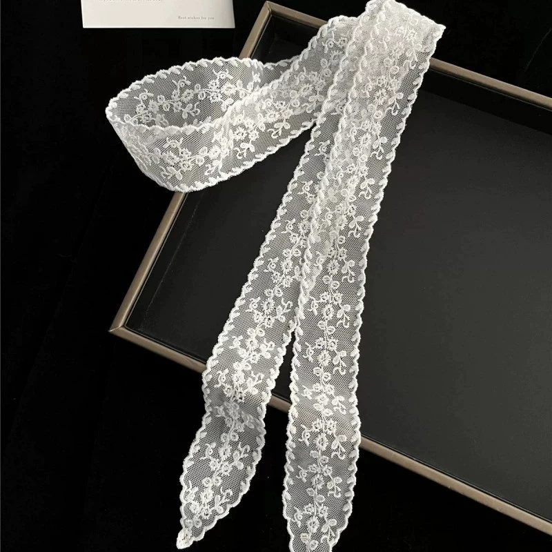 Y2k Frauen Schmale Lange Schal Einfarbig Seide Schwarz Tasche Band Stirnbänder Halsband Floral Spitze Schal – Detail 6