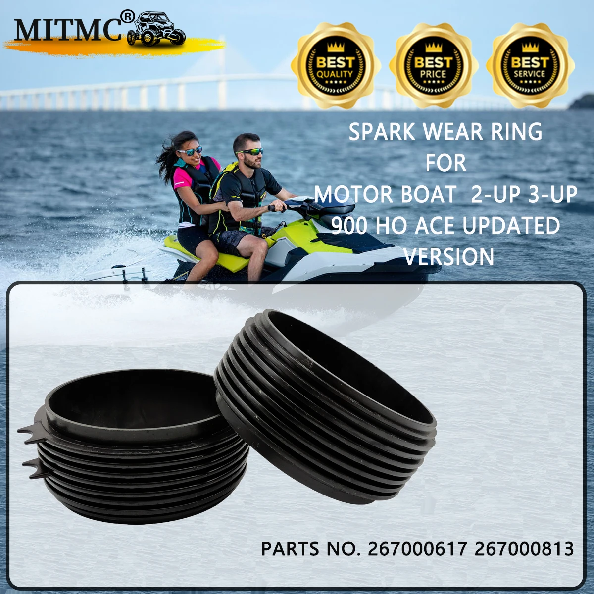 2PCS Spark Wear Ring For Motor Boat  2-Up 3-Up 900 Ho Ace UPDATED Version 267000617 267000813 2pcs bamboo material bag handbag handle women purse arc handle coffee natural color with metal d ring diy bag accessories