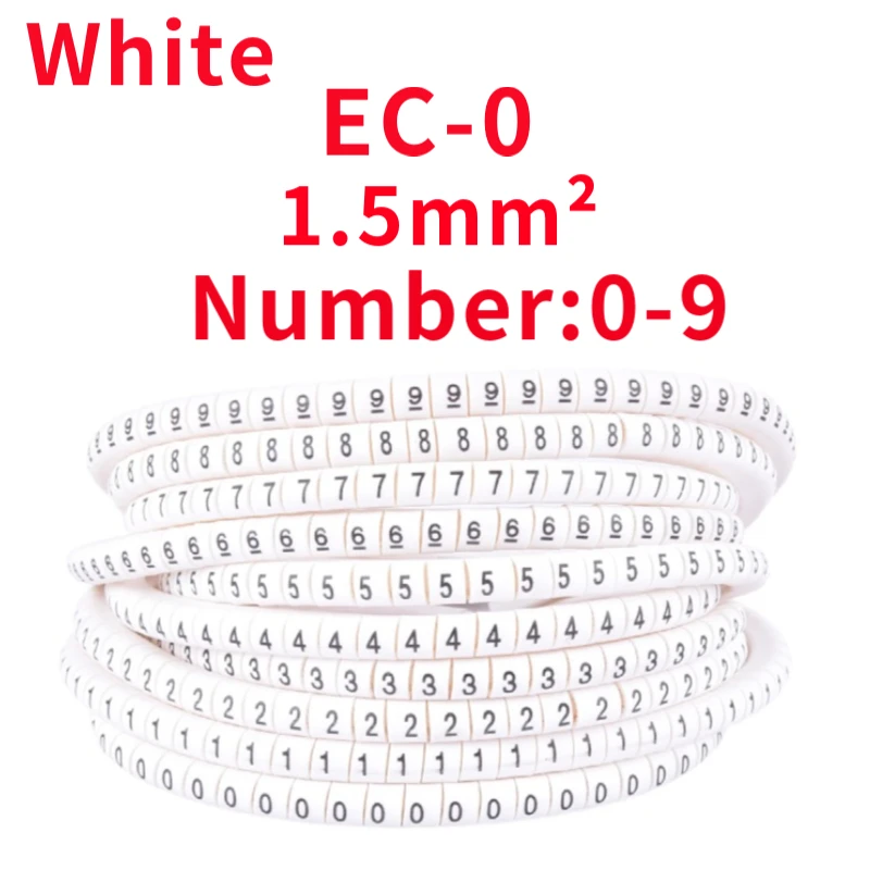 

500PCS EC-0 Cable Wire Marker 0 to 9 For Cable Size 1.5 sqmm Colored number tube The Color of White Cable Marker