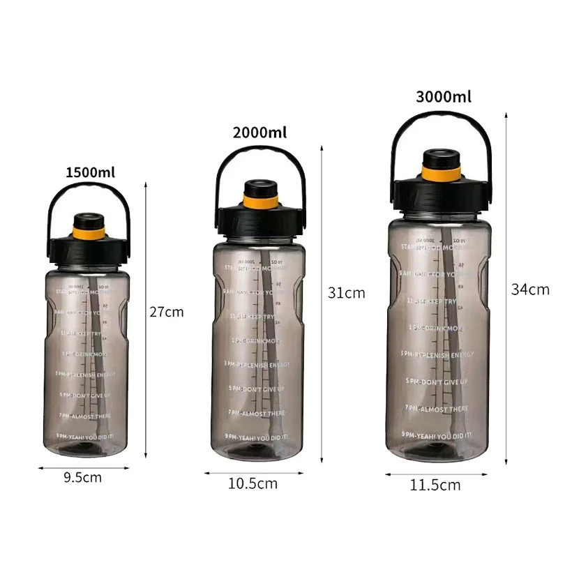 1.5 L/2L/3L Bottled Large Capacity Sports Water Cup Leak-proof With Time Marker And Straw Plastic For Home Outdoor Sports