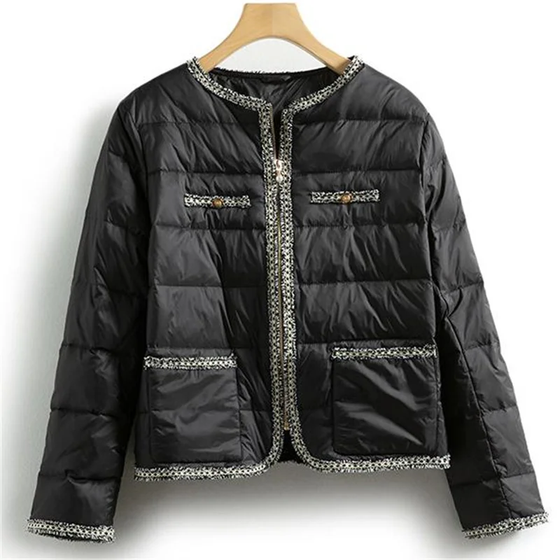New short down women\'s fashion round neck zipper white duck down jacket