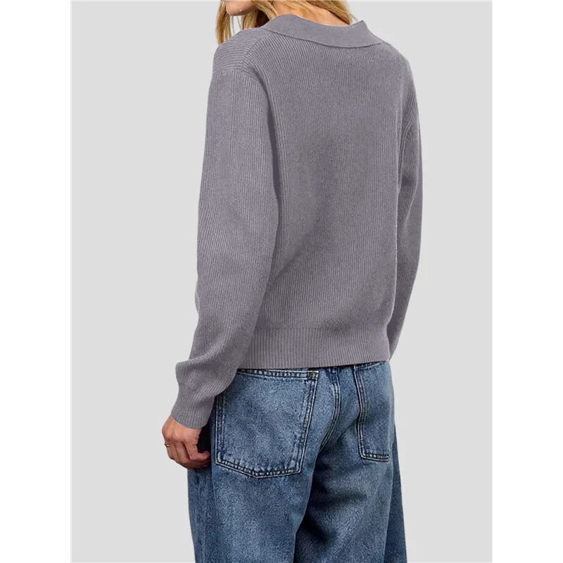 【가격 인하】여성용 라펠 칼라 스웨터 버튼업 오픈 프론트 가을 니트 재킷 귀여운 긴 소매 버튼다운 가디건