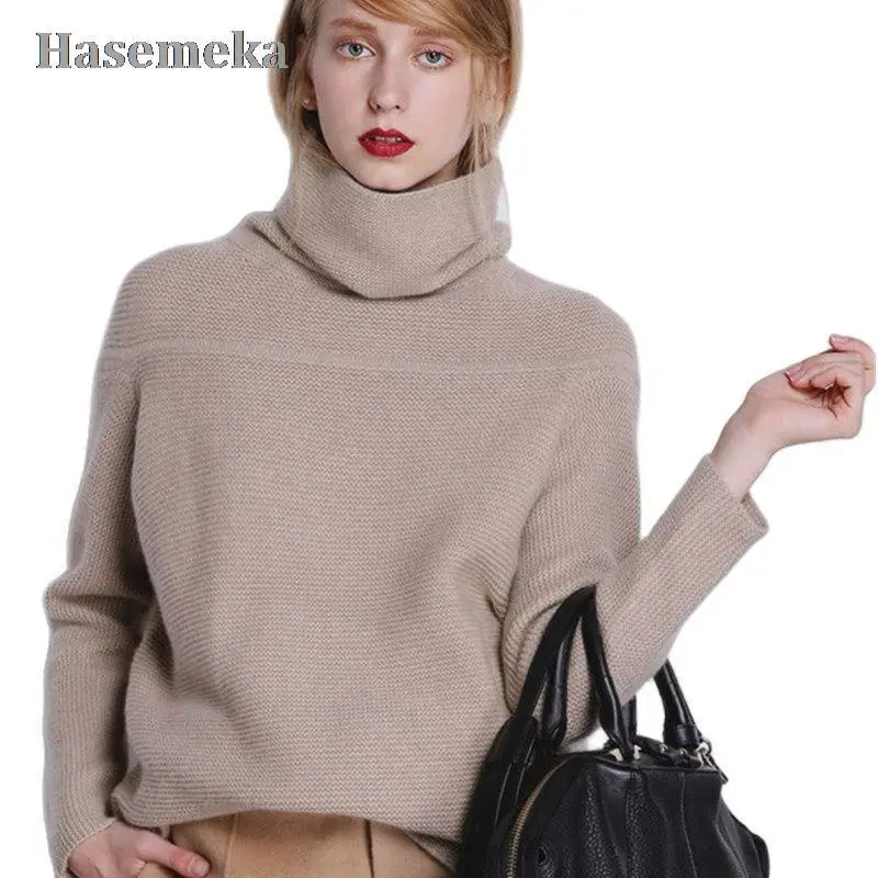 

Women's Cashmere High Collar Knitted Sweater Thicked Warm Solid Sweater Autumn Winter Loose Wild Leisure Pullover For Women