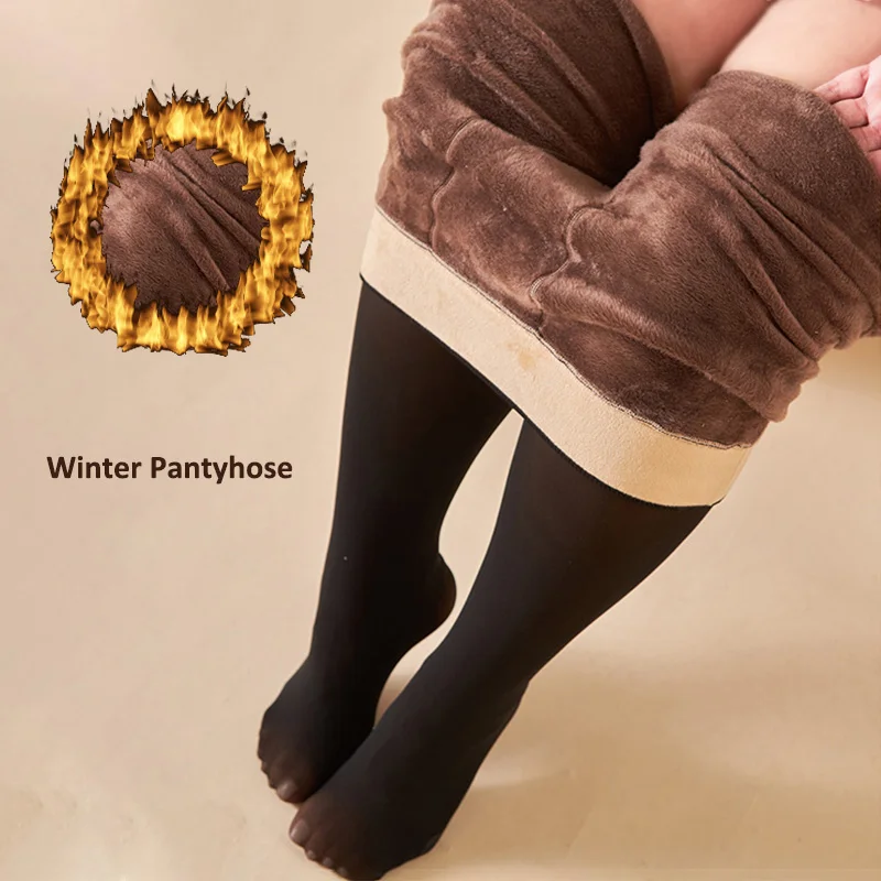 Winter Warm Fleece Pantyhose Lined Natural Skin Color Leggings Slim Stretchy  Tights For Women Outdoor