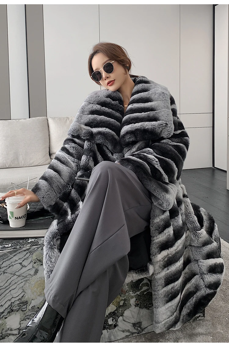 2023 Best Seller New Real Rex Rabbit Fur Coat Winter Long Fur Coat Women  Fashion Thick Warm Winter Luxury