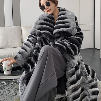 2023 Best Seller New Real Rex Rabbit Fur Coat Winter Long Fur Coat Women Fashion Thick Warm Winter Luxury