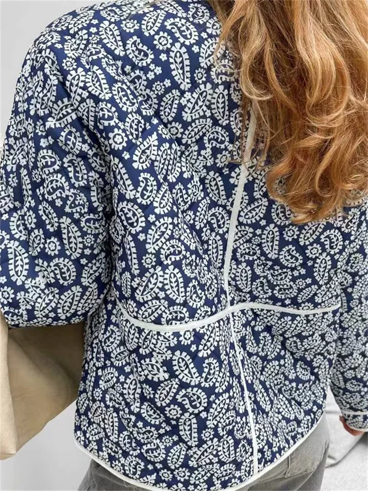 Fashion Printed Patchwork Jackets Female Contrast Loose Long Sleeve Autumn Pocket High Street Coat Women's Cardigan