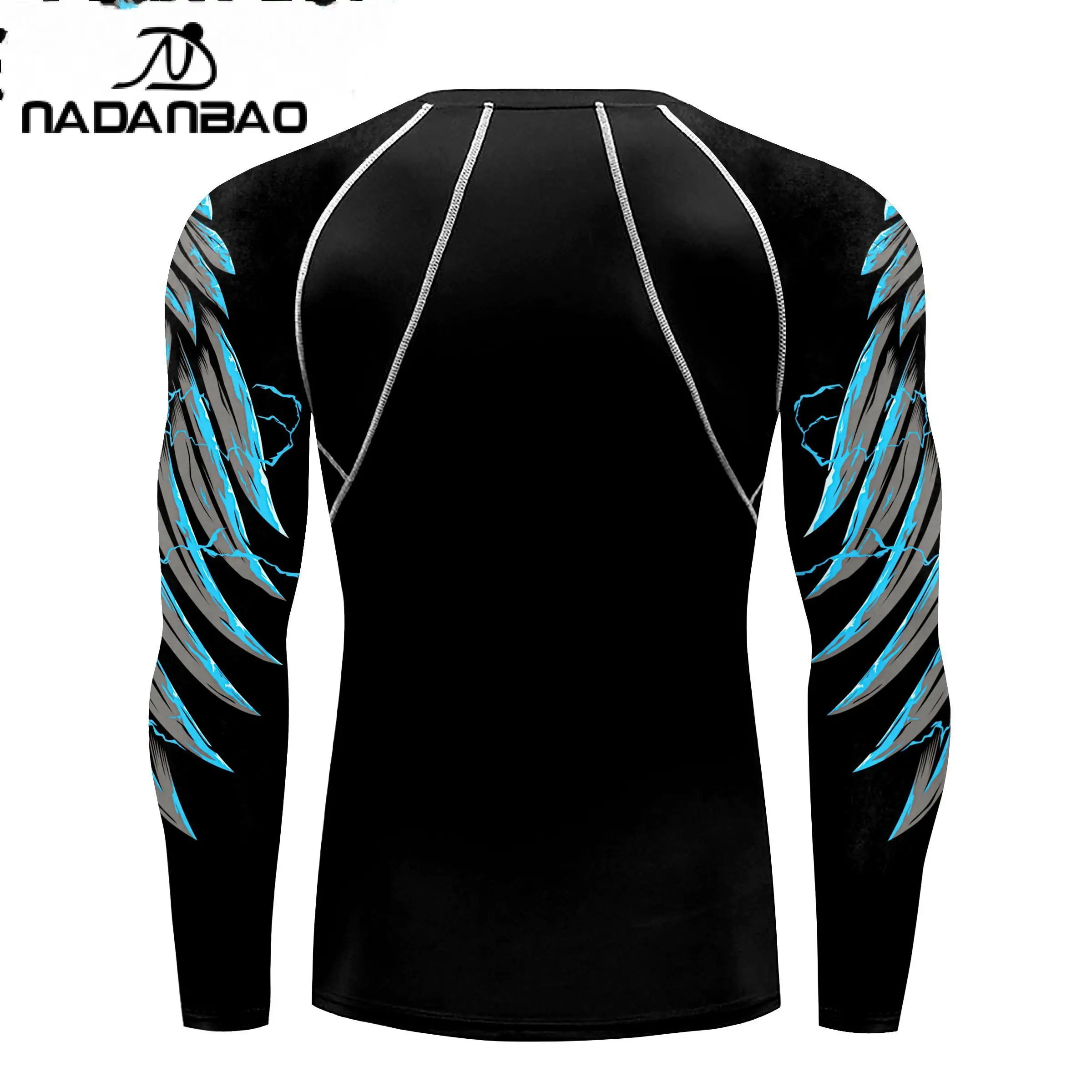 NADANBAO Men Rash Guard Surfing Diving Tee Swimwear Tight Long Sleeve Printed Shirt Swimming Compression Fitness Tops Swimsuit
