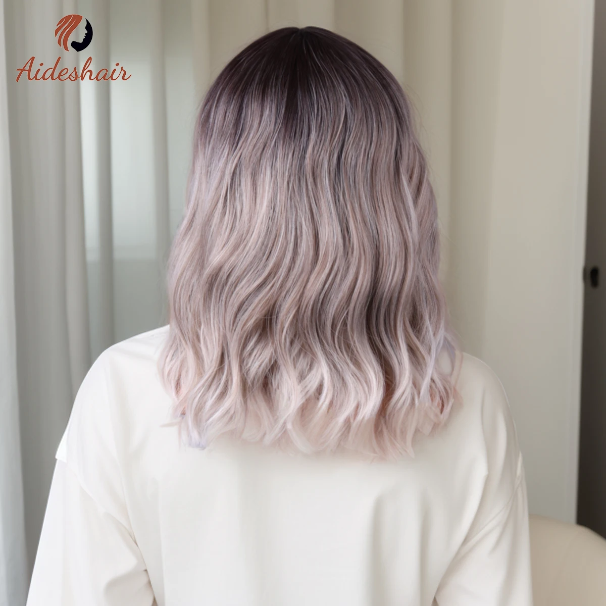 Aideshair 여성용 실버 하이라이트 짧은 컬 숄 가발, 천연 합성 컬 가발, 일상 코스프레, 14 인치