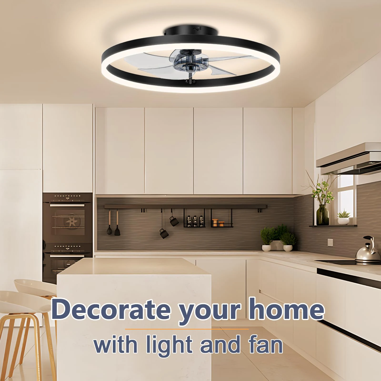 Smart Ceiling Fan with Lights and Remote 6 Speeds Dimmable LED Fan Lamp Flush Mount Ceiling for Bedroom Living Room Kitchen