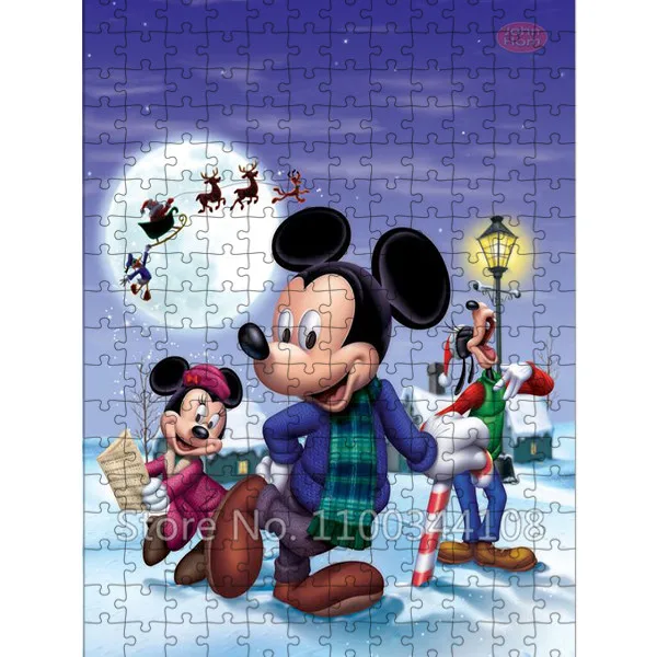 Disney quebra-cabeça de natal 300/500/1000 peças mickey e minne quebra- cabeças dos desenhos animados brinquedos artesanais para crianças presente  de ano novo - AliExpress