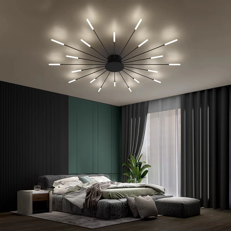Modern Firework Led Chandeliers Lighting Lamp Home Decor Living Room Ceiling Lights Luminaria Bedroom Black Gold Spiral Lamparas led chandelier ceiling light