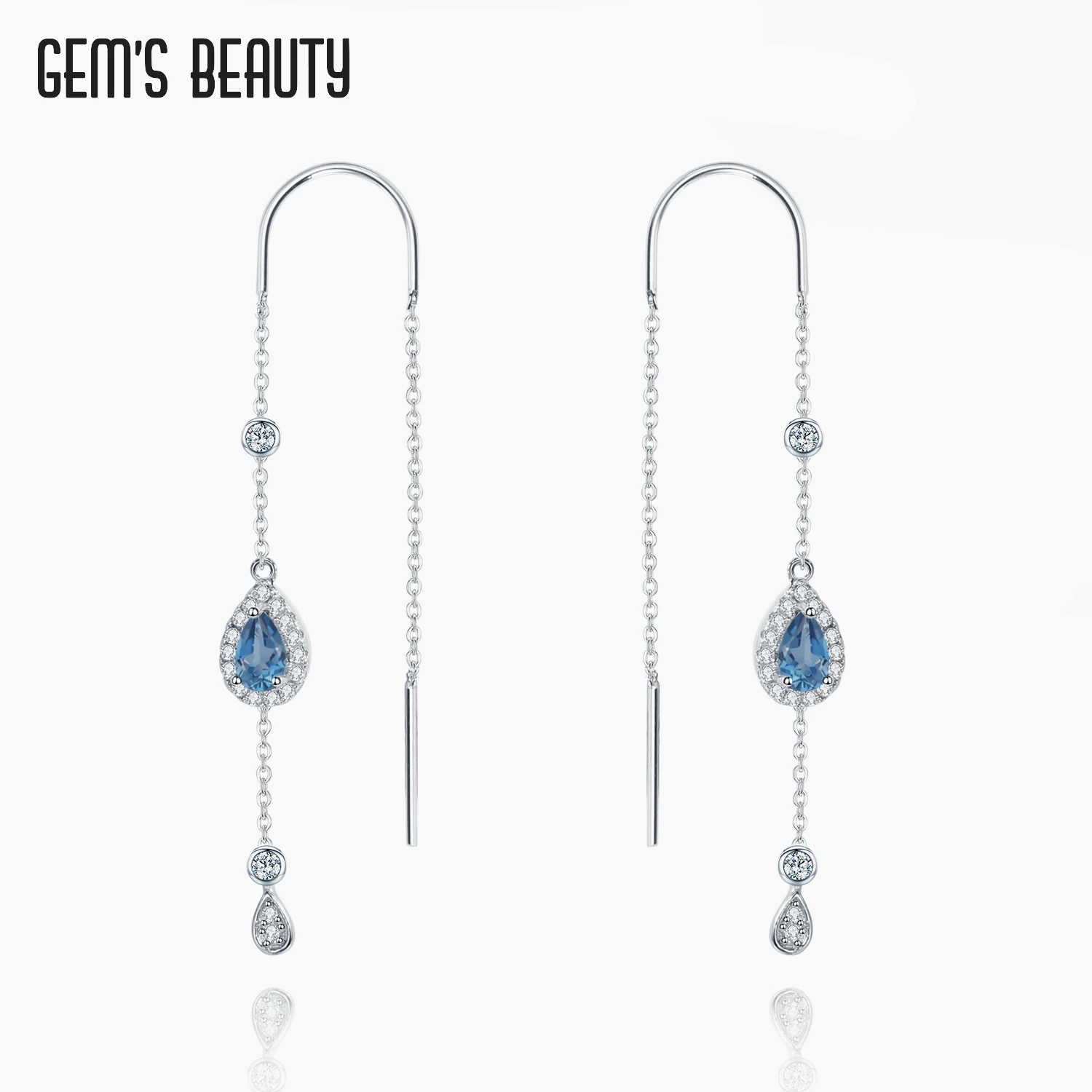 

Gem's Beauty 925 Sterling Silver Threader Stud Earrings Pear Natural Swiss Blue Topaz Threader Earrings For Women Fine Jewelry